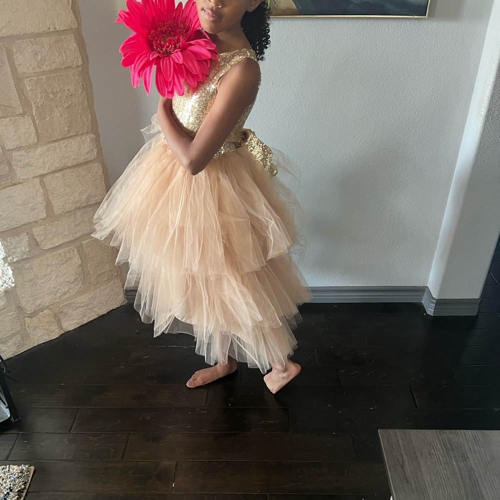 Elegant Gold Kids Formal Dress